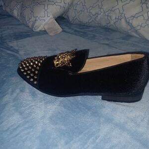 Black Velvet Studded Loafers